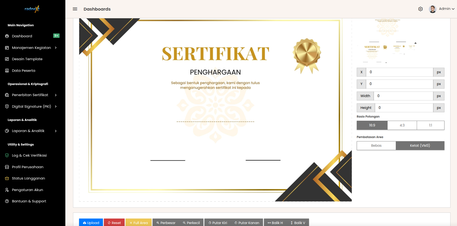 Dashboard e-sertifikat